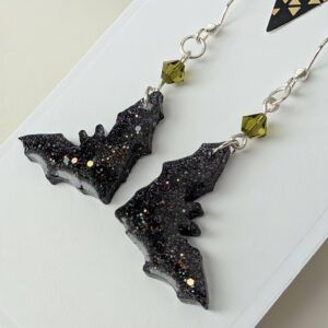 Chic Resin Bat Earrings with Crystal Bead Accents