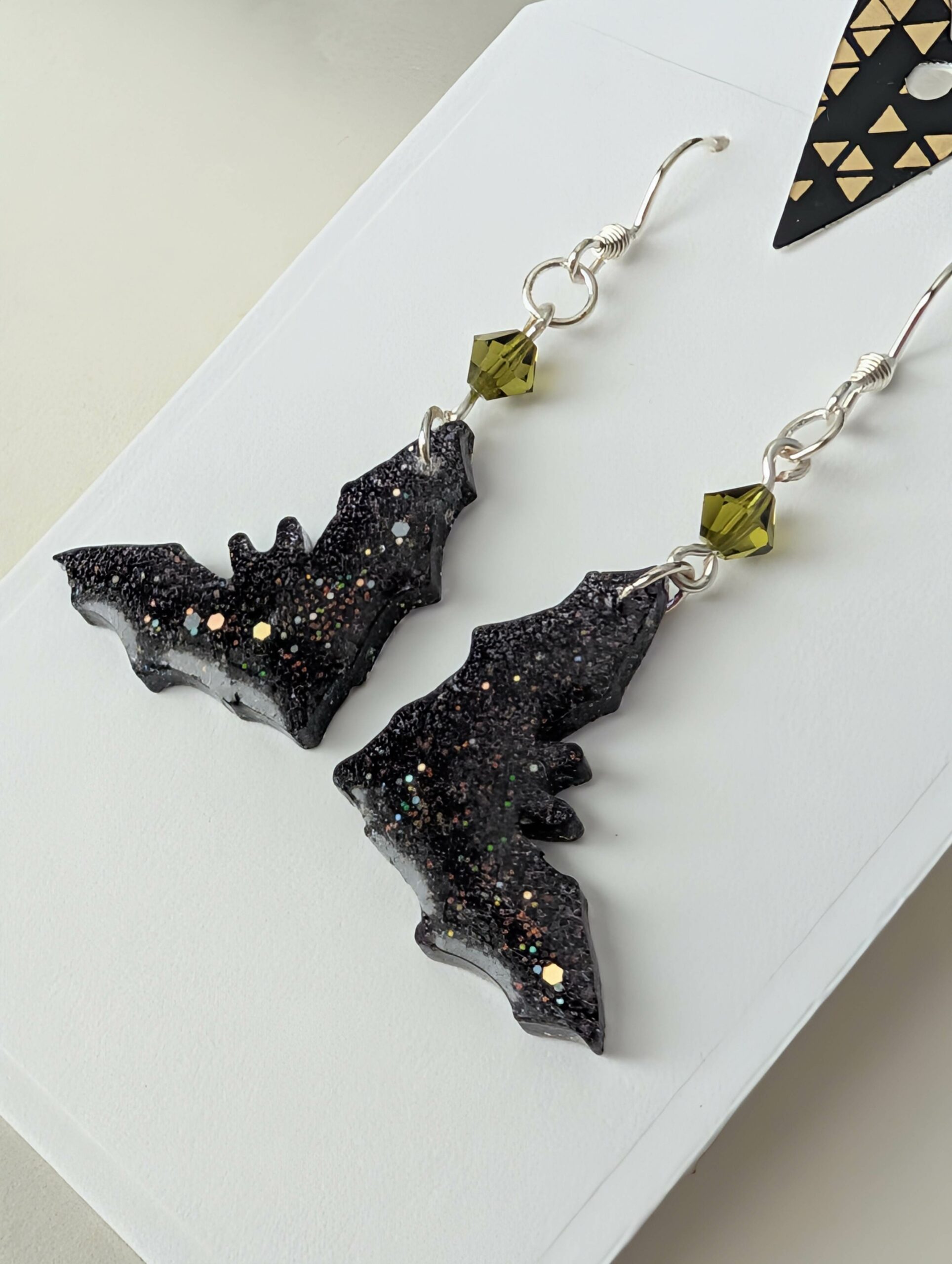 Chic Resin Bat Earrings with Crystal Bead Accents - Image 2