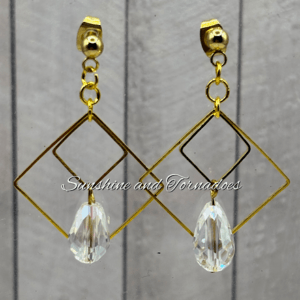 Handmade Gold Crystal Drop Earrings | Geometric Dangle Earrings | Faceted Crystal Teardrop Earrings | Elegant Statement Jewellery | Gift for Her