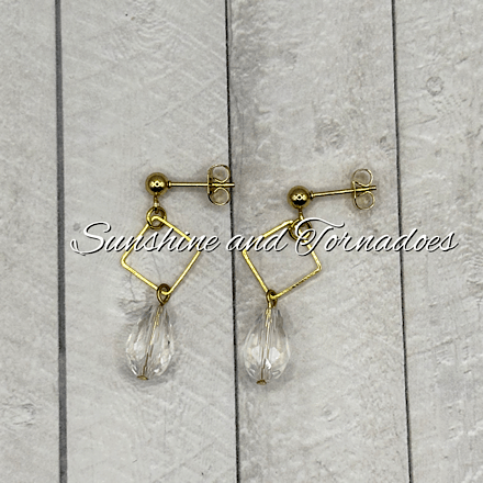 Handmade Gold Crystal Drop Earrings | Geometric Crystal Earrings | Elegant Gold Dangle Earrings | Minimalist Statement Jewellery | Gift for Her - Image 5
