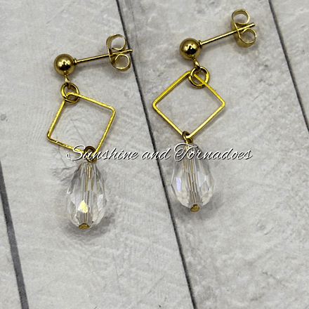 Handmade Gold Crystal Drop Earrings | Geometric Crystal Earrings | Elegant Gold Dangle Earrings | Minimalist Statement Jewellery | Gift for Her - Image 7