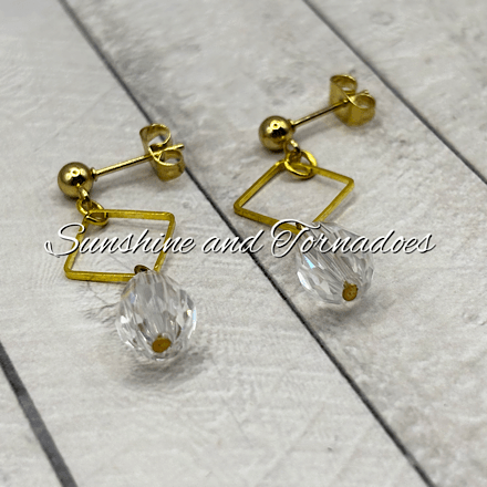 Handmade Gold Crystal Drop Earrings | Geometric Crystal Earrings | Elegant Gold Dangle Earrings | Minimalist Statement Jewellery | Gift for Her - Image 6
