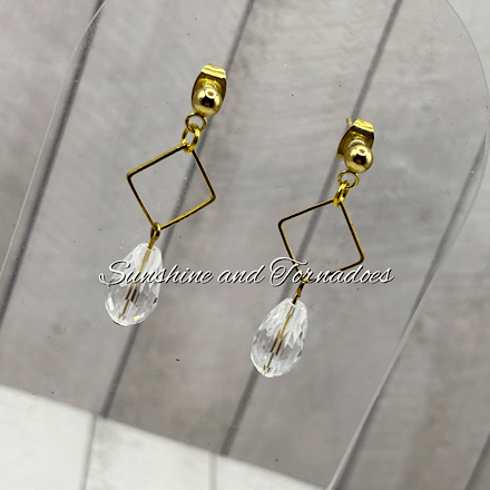 Handmade Gold Crystal Drop Earrings | Geometric Crystal Earrings | Elegant Gold Dangle Earrings | Minimalist Statement Jewellery | Gift for Her - Image 4