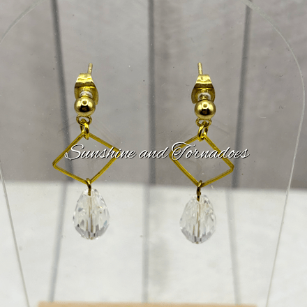 Handmade Gold Crystal Drop Earrings | Geometric Crystal Earrings | Elegant Gold Dangle Earrings | Minimalist Statement Jewellery | Gift for Her - Image 3