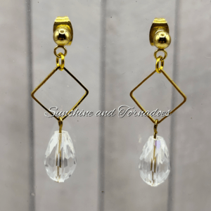 Handmade Gold Crystal Drop Earrings | Geometric Crystal Earrings | Elegant Gold Dangle Earrings | Minimalist Statement Jewellery | Gift for Her