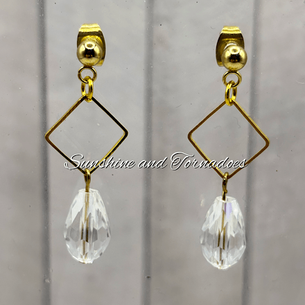 Handmade Gold Crystal Drop Earrings | Geometric Crystal Earrings | Elegant Gold Dangle Earrings | Minimalist Statement Jewellery | Gift for Her - Image 2