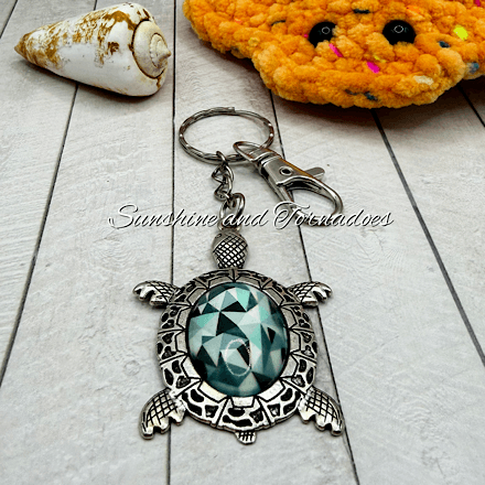 Handmade Turtle Keyring | Glass Cabochon Turtle Keychain | Sea Turtle Bag Charm | Boho Turtle Gift | Ocean Lover Gift | Handmade Animal Keyring - Image 8