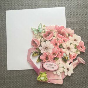 Charming Shaped Watering Can Birthday Card with Pink Flowers and Foil Accents