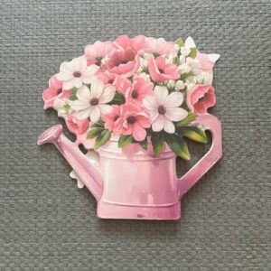 Charming Shaped Watering Can Birthday Card with Pink Flowers and Foil Accents