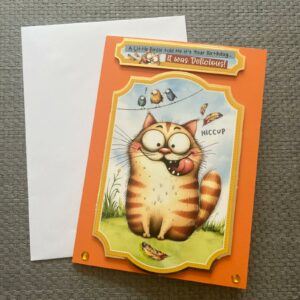 Funny Birthday Card with Cat and Sparkling Gems