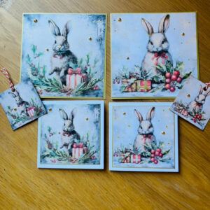 Christmas Card Collection “Bunny”- set of assorted vintage style Christmas Cards and tags.
