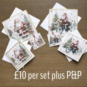 Christmas Card Collection “Santa”-set of assorted vintage style Christmas Cards and tags.