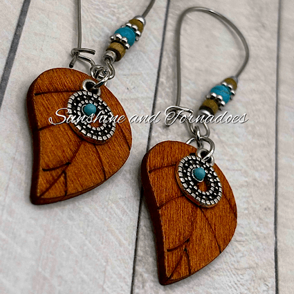 Handmade Wooden Leaf Earrings, Turquoise Howlite Earrings, Stainless Steel Hypoallergenic Earrings, Boho Nature Jewellery Gift. - Image 8