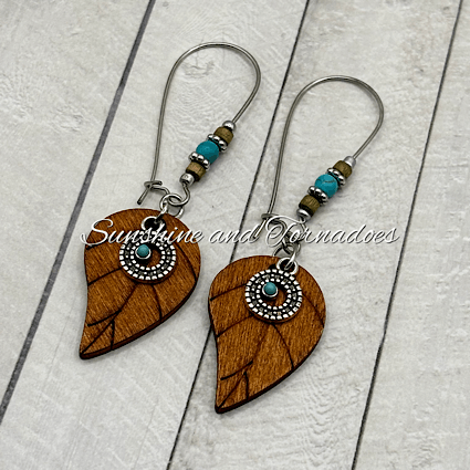 Handmade Wooden Leaf Earrings, Turquoise Howlite Earrings, Stainless Steel Hypoallergenic Earrings, Boho Nature Jewellery Gift. - Image 6