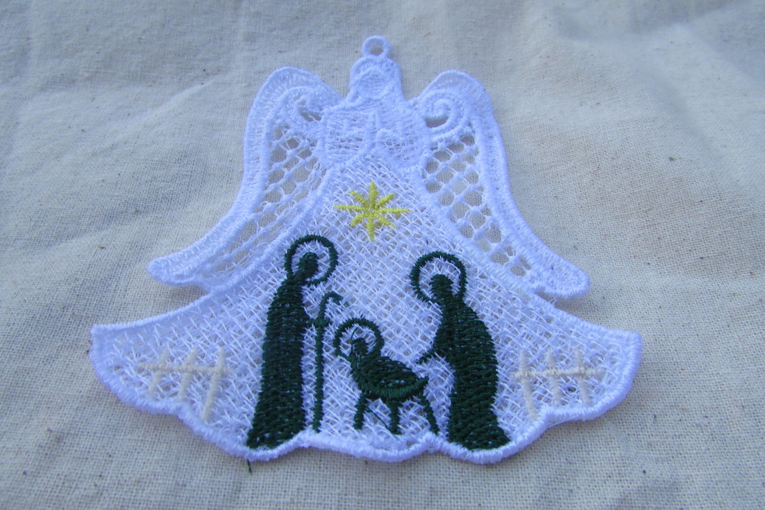 Customizable Machine Embroidered Christmas Lace Angel Ornaments - Image 2