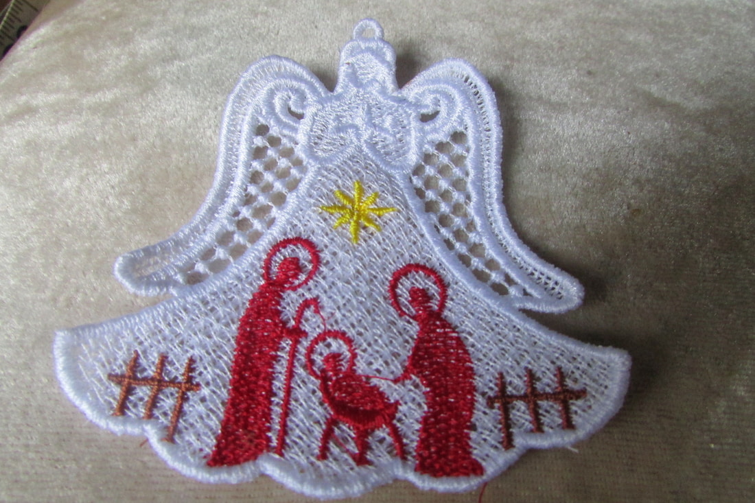 Customizable Machine Embroidered Christmas Lace Angel Ornaments - Image 5