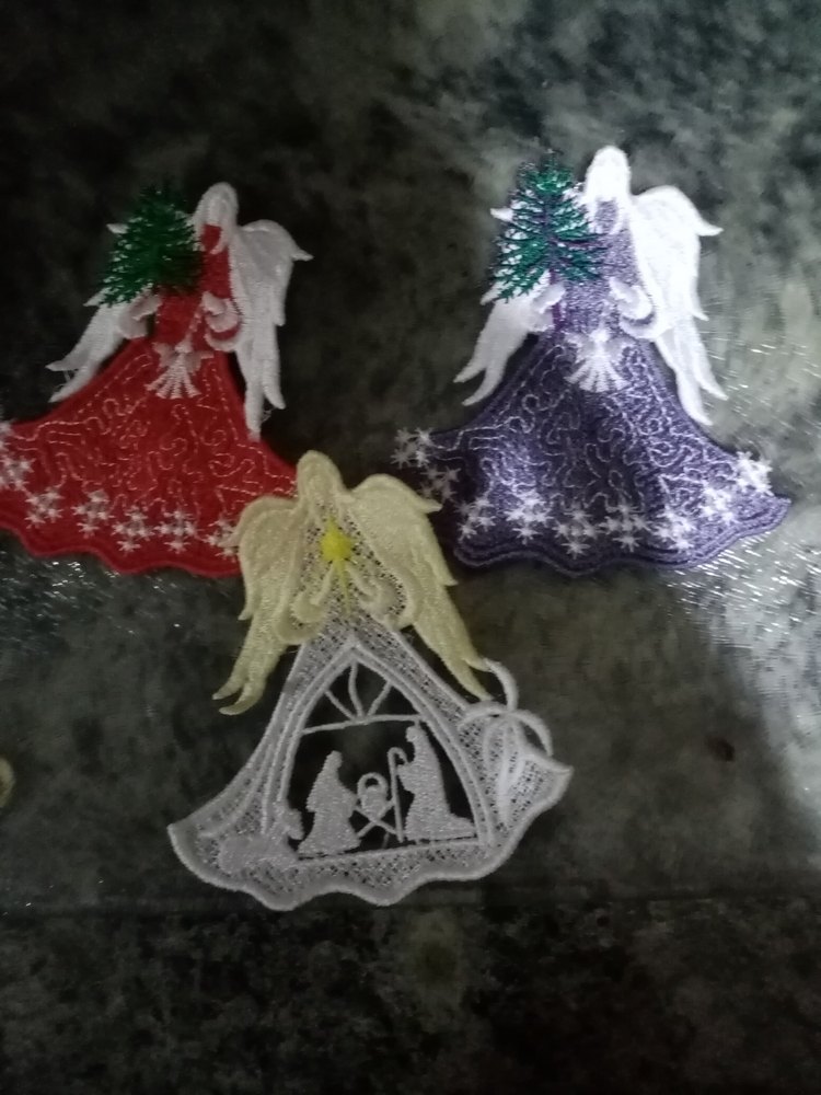 Customizable Machine Embroidered Christmas Lace Angel Ornament - Image 3