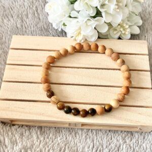 Men’s Wooden Bead and Yellow Tiger’s Eye Bracelet