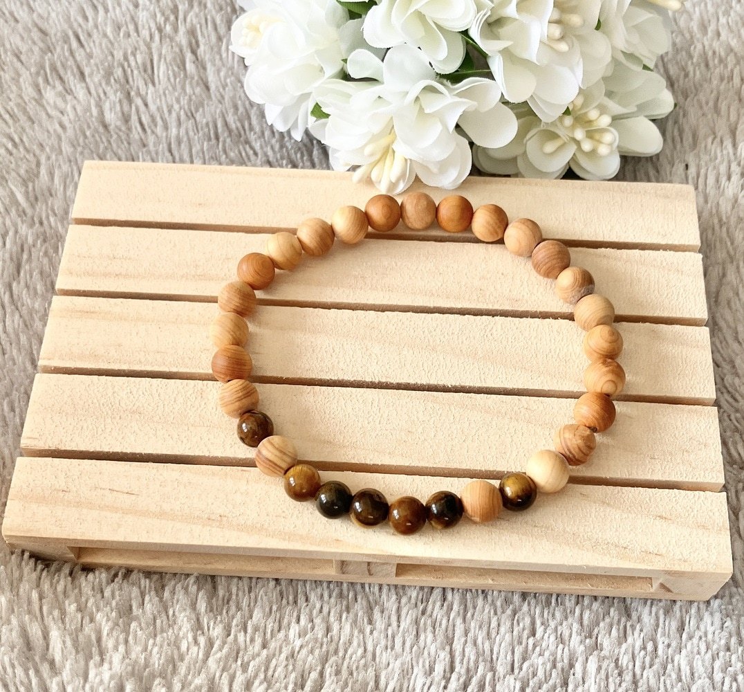 Men's Wooden Bead and Yellow Tiger's Eye Bracelet