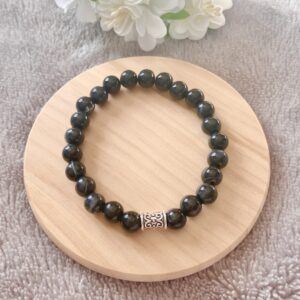 Men’s Faux Gemstone Stretch Bracelet With Filigree Barrel Bead