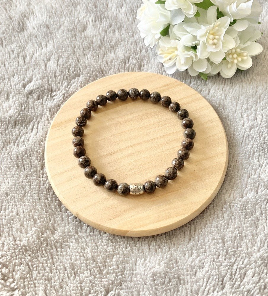 Men's Brown Snowflake Obsidian Natural Gemstone Stretch Bracelet