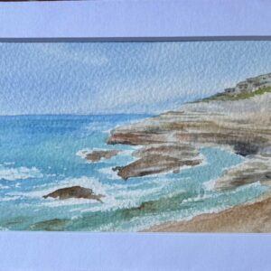 Original Watercolour Painting of Cyprus’ Stunning Seashore – 7” x 5” Mounted Art