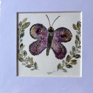 Whimsical Butterfly with Purple, Pink, and Gold Accents in 10cm Square Mount