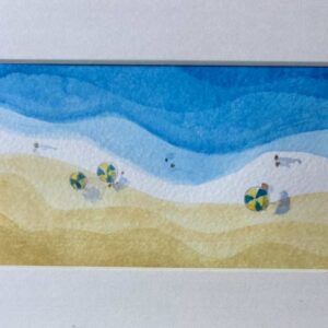 Original Miniature Watercolour Beach Scene from Above – Ideal Gift Card Insert
