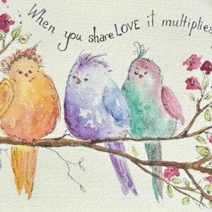 Hand-Painted A5 Greeting Card with Birds and Blossoms