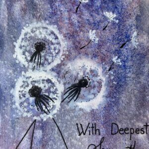 Handpainted A5 Sympathy Card with Purple Dandelion Flower Clocks