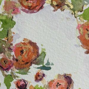 Original Heart Watercolour Painting with Orange Roses and Gold Accents – 20cm Square Mount