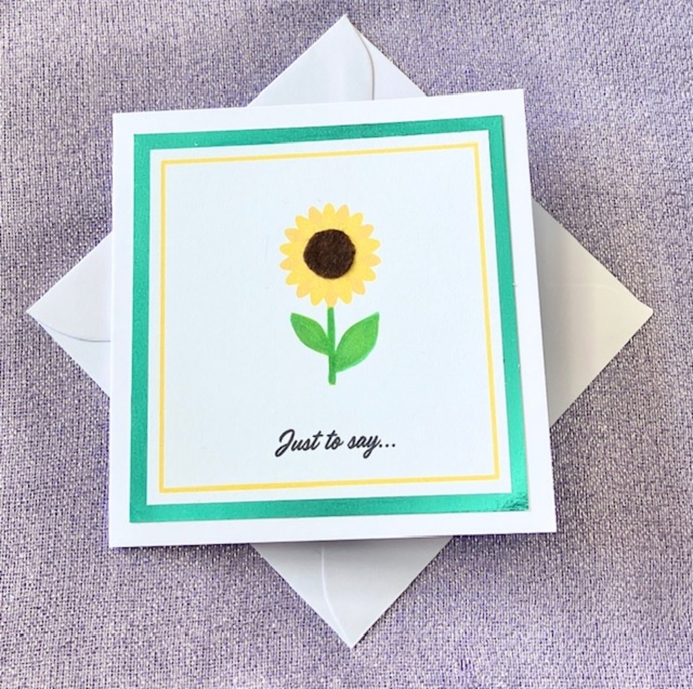 'Just to Say...' Sunflower Card with teal mount (4x4 inch)