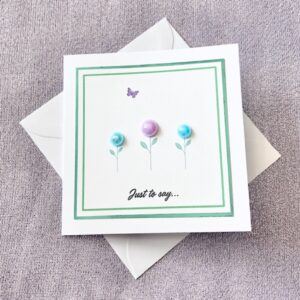 ‘Just to say…’ Pearl Flowers and Butterfly Card (4×4 inch)