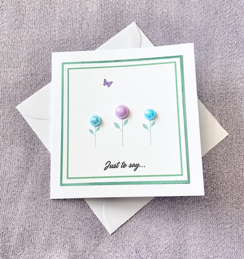 'Just to say...' Pearl Flowers and Butterfly Card (4x4 inch)