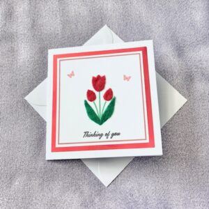 ‘Thinking of you’ Red Tulips Card (4×4 inch)