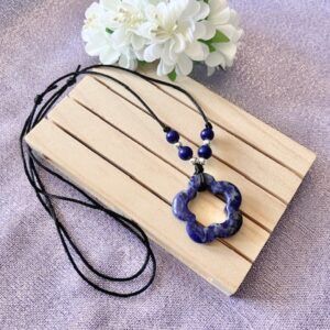 Blue Sodalite Flower Adjustable Necklace