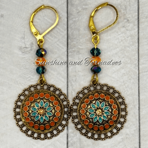 Handmade Boho Czech Crystal Earrings | Mediterranean Style Statement Earrings | Gold Filigree Drop Earrings | Colourful Festival Jewellery | Gift for Her