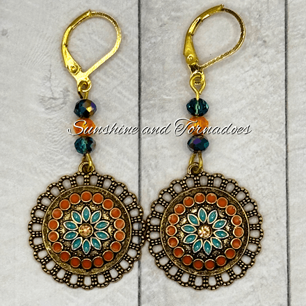 Handmade Boho Czech Crystal Earrings | Mediterranean Style Statement Earrings | Gold Filigree Drop Earrings | Colourful Festival Jewellery | Gift for Her - Image 2