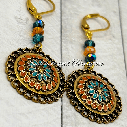Handmade Boho Czech Crystal Earrings | Mediterranean Style Statement Earrings | Gold Filigree Drop Earrings | Colourful Festival Jewellery | Gift for Her - Image 6