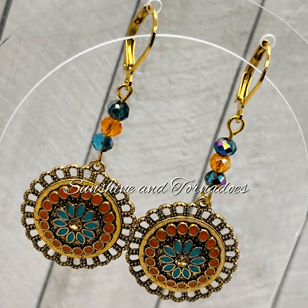 Handmade Boho Czech Crystal Earrings | Mediterranean Style Statement Earrings | Gold Filigree Drop Earrings | Colourful Festival Jewellery | Gift for Her - Image 8