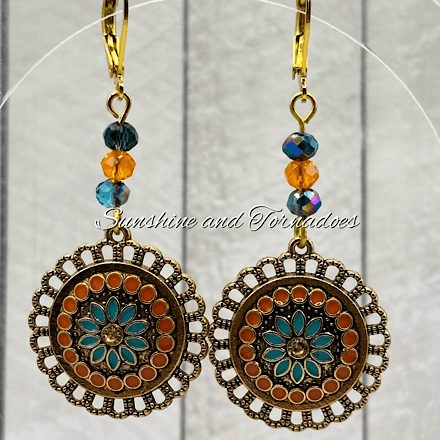 Handmade Boho Czech Crystal Earrings | Mediterranean Style Statement Earrings | Gold Filigree Drop Earrings | Colourful Festival Jewellery | Gift for Her - Image 9