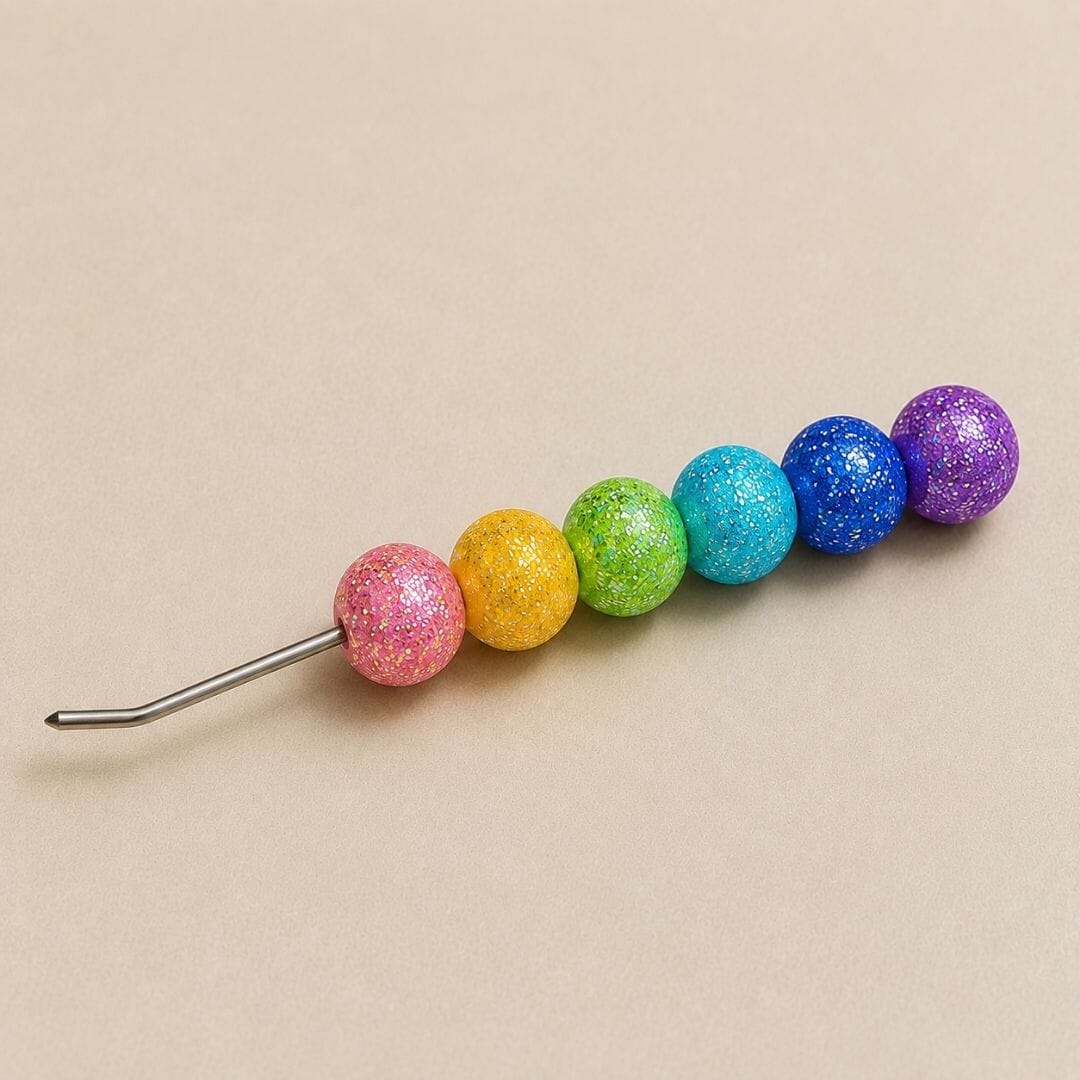Handmade Beaded Fidget Loom Hook | Spinning Polymer Clay Handle | Rainbow, Pastel, Metallic & Glitter Craft Hook - Image 3