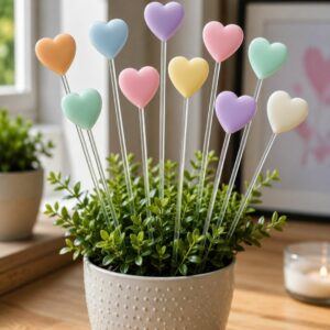 Pastel Heart Plant & Gift Decorations | Handmade Polymer Clay Plant Stakes | Plant Lover Gift