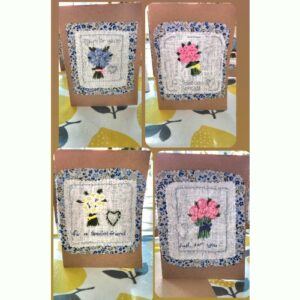 Hand embroidered Mini Bouquet Greeting Cards, 4 available