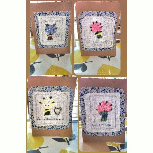 Hand embroidered Mini Bouquet Greeting Cards, 4 available