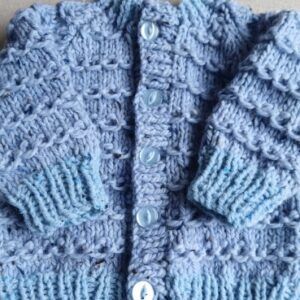 Hand-knitted baby cardigan. Approx 3 to 6 mths. All proceeds to The Stroke Association