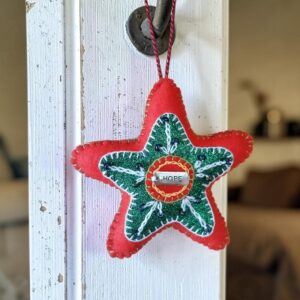 You’re a star! ‘HOPE ‘-A hand embroidered decoration. Express your dreams and hopes for the future. All proceeds to The Stroke Association.