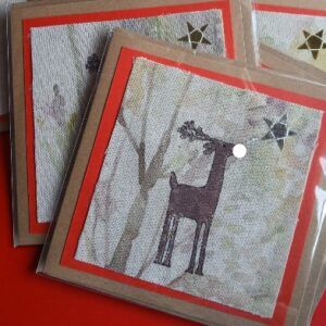‘Reindeer’ Christmas card. Hand painted on fabric. All proceeds to The Stroke Association