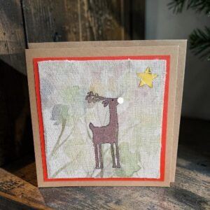 ‘Reindeer’ Christmas card. Hand painted on fabric. All proceeds to The Stroke Association
