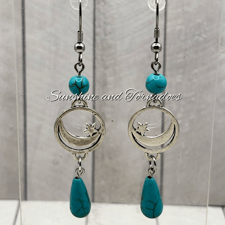 Handmade Turquoise Howlite Moon & Star Earrings | Celestial Gemstone Drop Earrings | Boho Moon Jewellery | Turquoise Statement Earrings | Gift for Her - Image 5